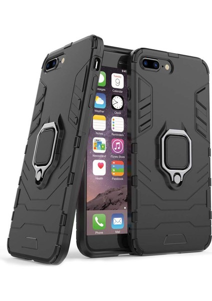 iPhone 7 Plus Batman Serisi Yüzük Standlı Armor Kılıf - Siyah