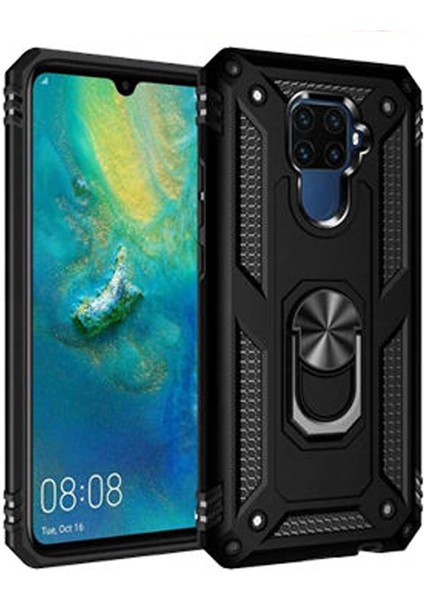 Huawei Mate 30 Lite Anka Serisi Yüzük Standlı Armor Kılıf- Siyah