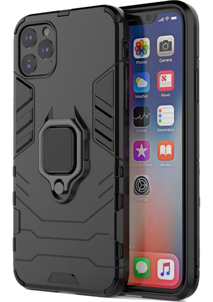 iPhone 12 Pro Batman Serisi Yüzük Standlı Armor Kılıf - Siyah