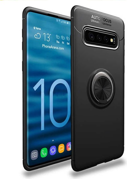Samsung Galaxy S10 Focus Serisi Yüzük Standlı Silikon Kılıf - Siyah