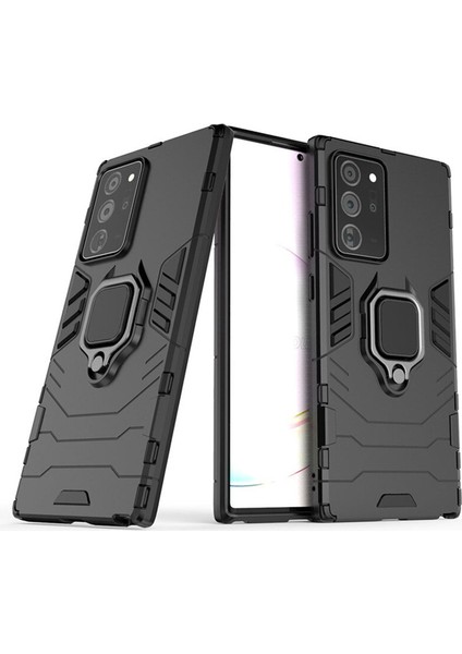 Samsung Galaxy Note 20 Ultra Batman Serisi Yüzük Standlı Armor Kılıf - Siyah
