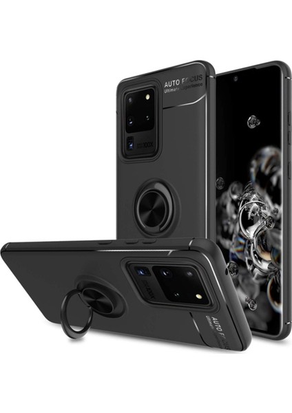 Samsung Galaxy S20 Ultra Focus Serisi Yüzük Standlı Silikon Kılıf - Siyah