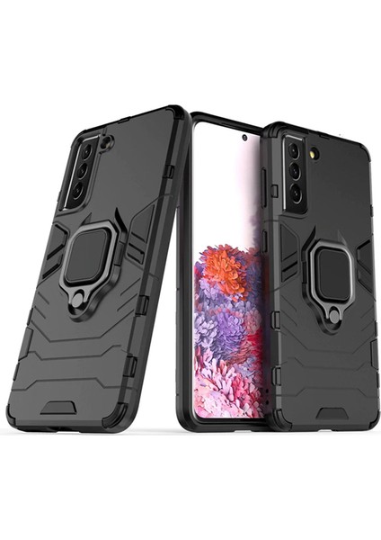 Samsung S21 Batman Serisi Yüzük Standlı Armor Kılıf - Siyah