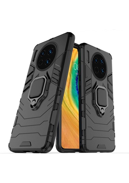 Huawei Mate 30 Batman Serisi Yüzük Standlı Armor Kılıf - Siyah