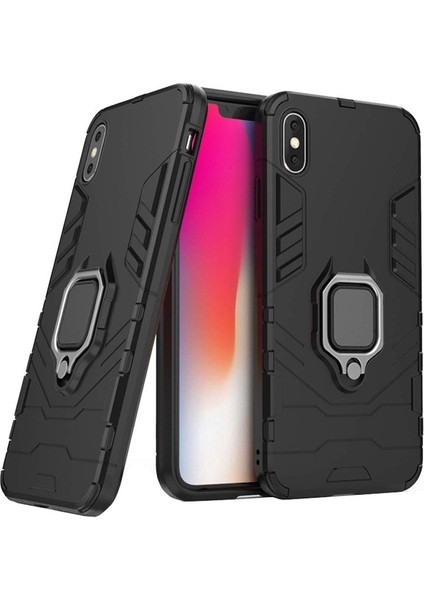iPhone x - iPhone Xs Batman Serisi Yüzük Standlı Kılıf - Siyah
