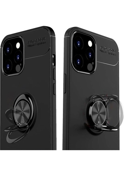 iPhone 12 Pro Focus Serisi Yüzük Standlı Silikon Kılıf - Siyah