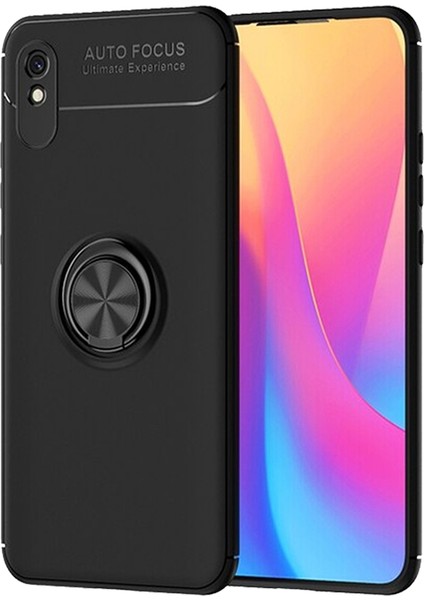 Xiaomi Redmi 9A Focus Serisi Yüzük Standlı Silikon Kılıf - Siyah