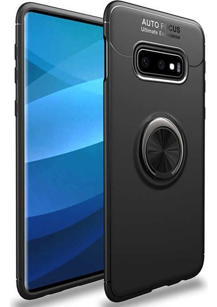 Samsung Galaxy S10E Focus Serisi Yüzük Standlı Silikon Kılıf - Siyah