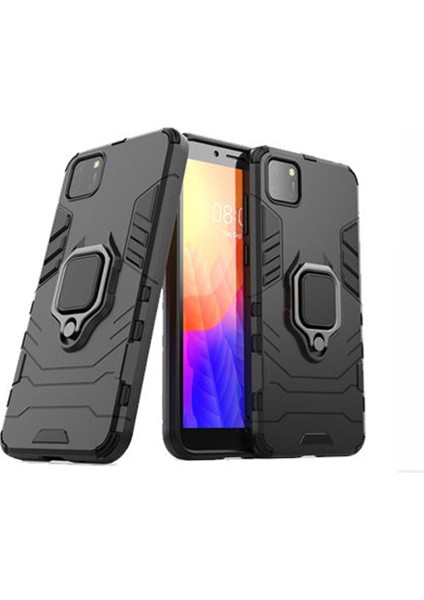 Huawei Y5P Batman Serisi Yüzük Standlı Armor Kılıf - Siyah