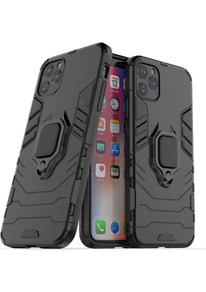 iPhone 11 Pro Batman Serisi Yüzük Standlı Armor Kılıf - Siyah