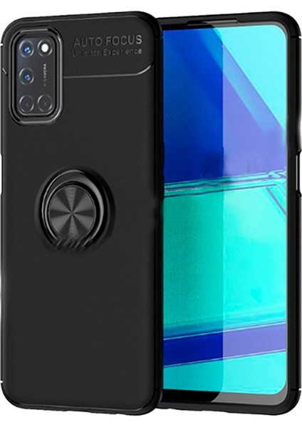 Oppo A52 Focus Serisi Yüzük Standlı Silikon Kılıf - Siyah