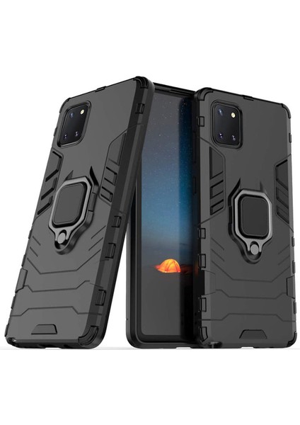 Samsung Galaxy Note 10 Lite Batman Serisi Yüzük Standlı Armor Kılıf - Siyah