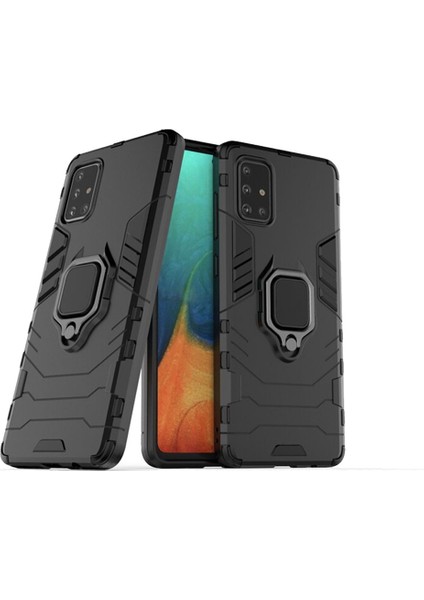 Samsung Galaxy A71 Batman Serisi Yüzük Standlı Armor Kılıf - Siyah