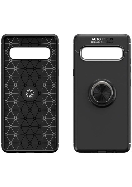 Samsung Galaxy S10 Plus Focus Serisi Yüzük Standlı Silikon Kılıf - Siyah fiyatları