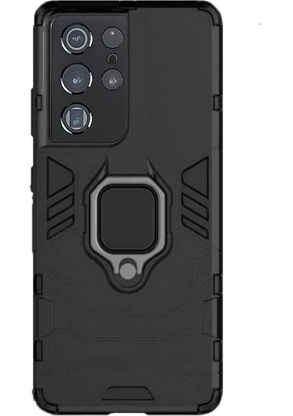 Samsung S21ULTRA Batman Serisi Yüzük Standlı Armor Kılıf - Siyah