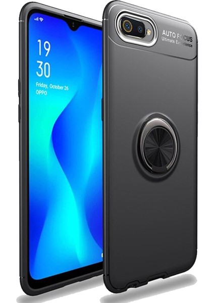 Realme C2 Focus Serisi Yüzük Standlı Silikon Kılıf - Siyah