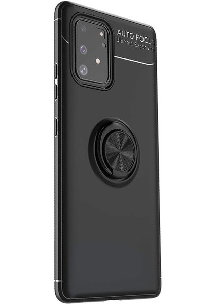 Samsung Galaxy M80S Focus Serisi Yüzük Standlı Silikon Kılıf - Siyah
