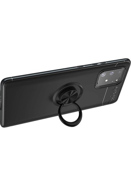 Samsung Galaxy M80S Focus Serisi Yüzük Standlı Silikon Kılıf - Siyah fiyatları