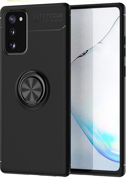 Samsung Galaxy Note 20 Ultra Focus Serisi Yüzük Standlı Silikon Kılıf - Siyah