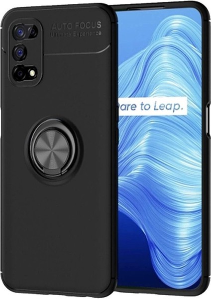 Realme 7 Pro Focus Serisi Yüzük Standlı Silikon Kılıf - Siyah
