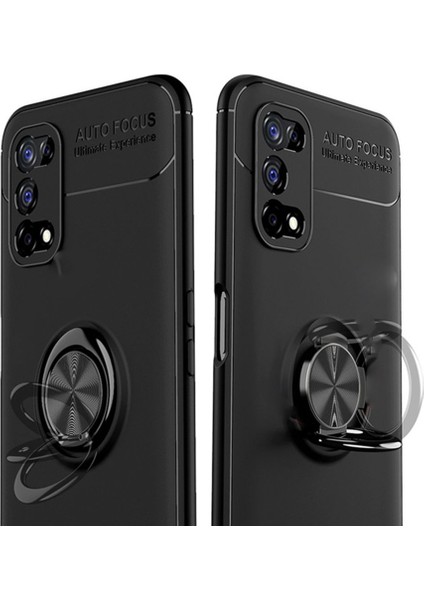 Realme 7 Pro Focus Serisi Yüzük Standlı Silikon Kılıf - Siyah fiyatları