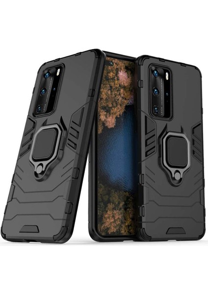 Huawei P40 Pro Batman Serisi Yüzük Standlı Armor Kılıf - Siyah