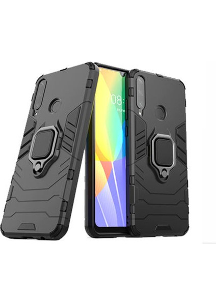 Huawei Y6P Batman Serisi Yüzük Standlı Armor Kılıf - Siyah