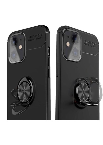iPhone 12 Focus Serisi Yüzük Standlı Silikon Kılıf - Siyah fiyatları