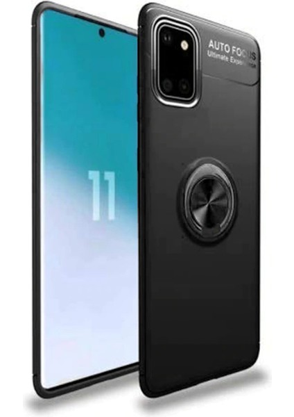 Samsung Galaxy A81 Focus Serisi Yüzük Standlı Silikon Kılıf - Siyah