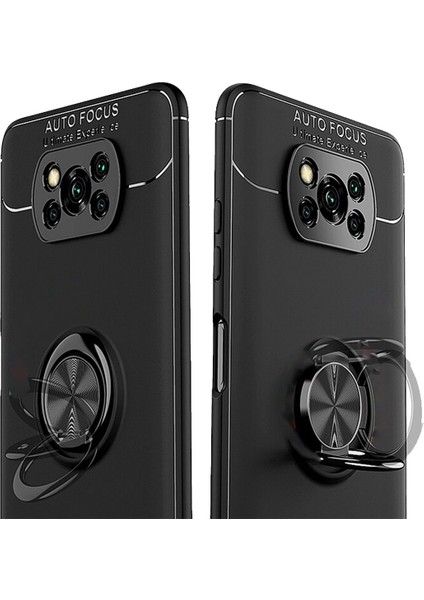 Xiaomi Poco X3 Nfc Focus Serisi Yüzük Standlı Silikon Kılıf - Siyah fiyatları