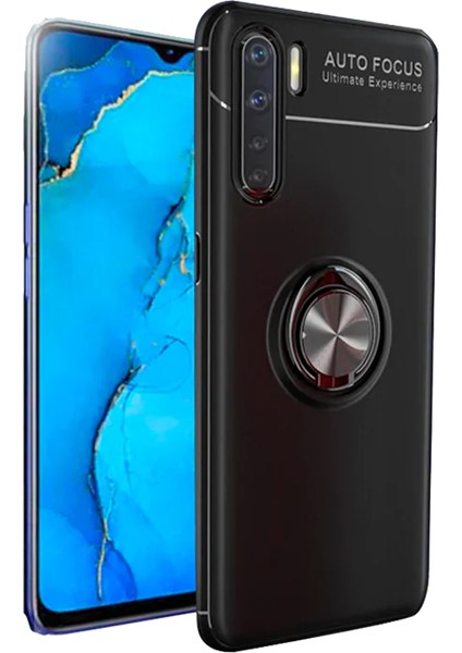 Oppo Reno 3 Focus Serisi Yüzük Standlı Silikon Kılıf - Siyah