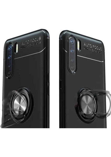 Oppo Reno 3 Focus Serisi Yüzük Standlı Silikon Kılıf - Siyah fiyatları