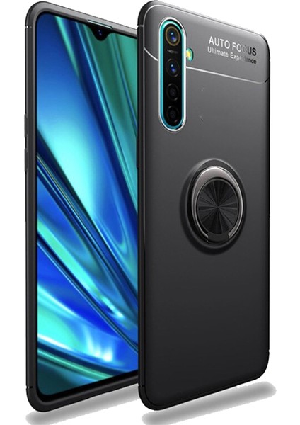 Realme Xt Focus Serisi Yüzük Standlı Silikon Kılıf - Siyah