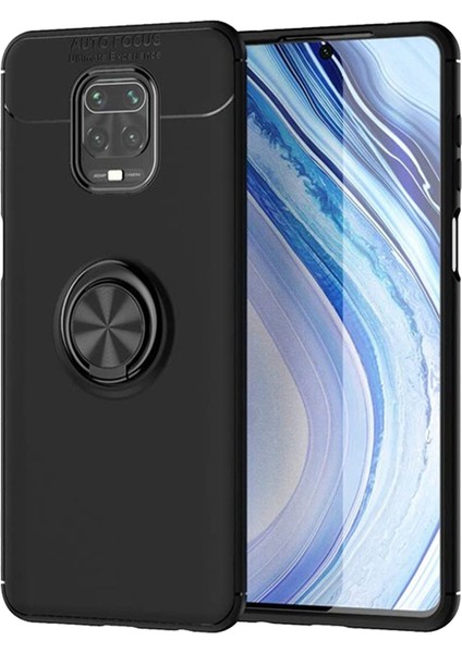 Xiaomi Redmi Note 9 Pro Focus Serisi Yüzük Standlı Silikon Kılıf - Siyah