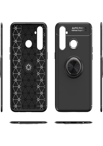 Realme 5 Pro Focus Serisi Yüzük Standlı Silikon Kılıf - Siyah fiyatları