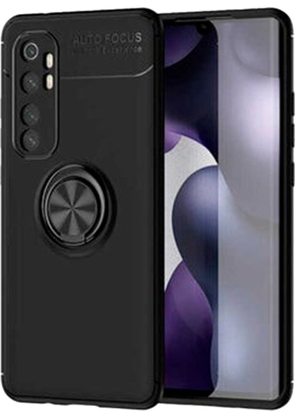 Xiaomi Mi Note 10 Lite Focus Serisi Yüzük Standlı Silikon Kılıf - Siyah