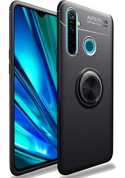 Realme 6i Focus Serisi Yüzük Standlı Silikon Kılıf - Siyah