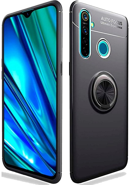 Realme 6i Focus Serisi Yüzük Standlı Silikon Kılıf - Siyah fiyatları