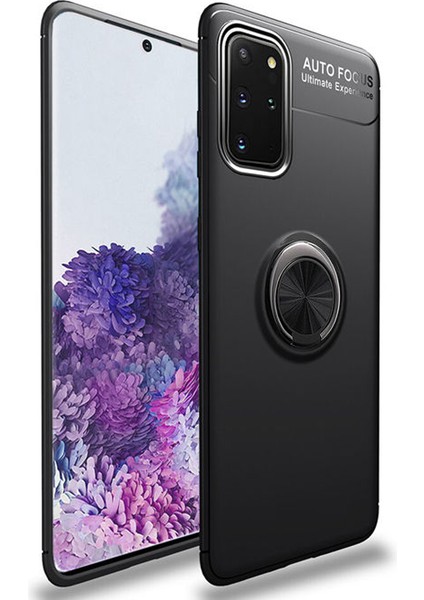 Samsung Galaxy S20 Plus Focus Serisi Yüzük Standlı Silikon Kılıf - Siyah