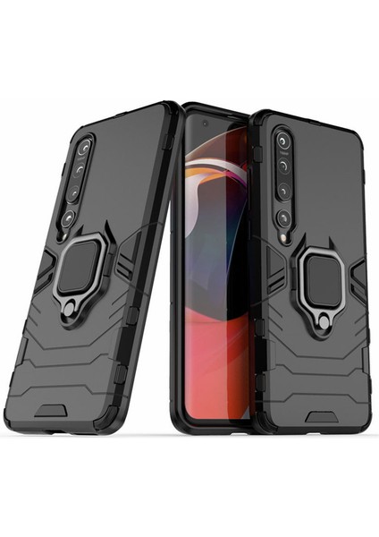 Xiaomi Mi 10 Batman Serisi Yüzük Standlı Armor Kılıf - Siyah