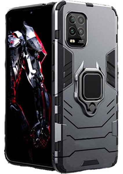 Xiaomi Mi 10 Lite Batman Serisi Yüzük Standlı Armor Kılıf - Siyah