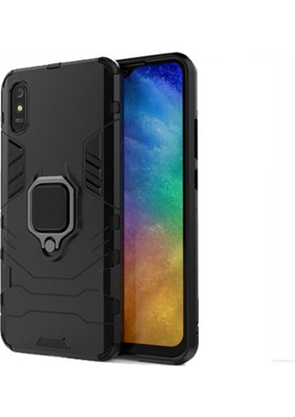 Xiaomi Redmi 9A Batman Serisi Yüzük Standlı Armor Kılıf - Siyah