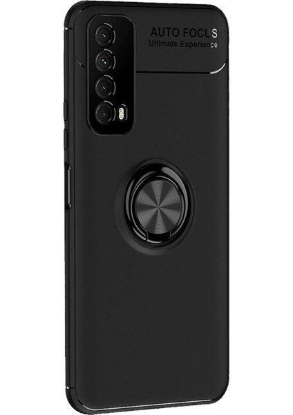 Huawei P Smart 2021 Focus Serisi Yüzük Standlı Silikon Kılıf - Siyah fiyatları
