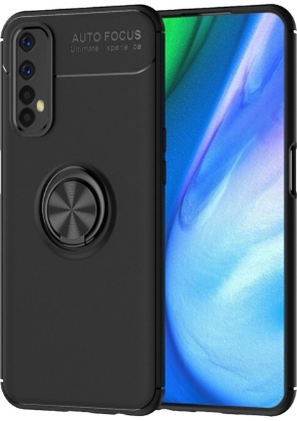 Realme 7 Focus Serisi Yüzük Standlı Silikon Kılıf - Siyah