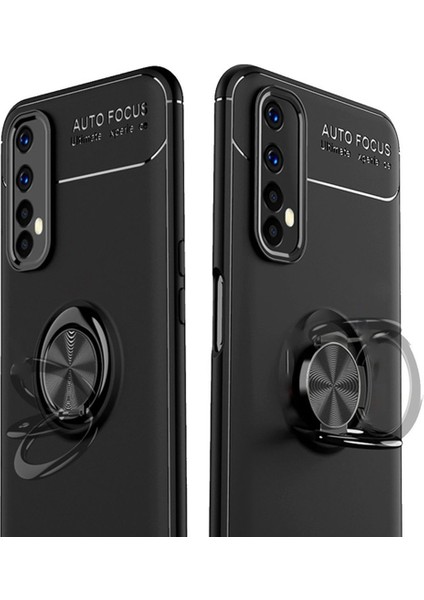 Realme 7 Focus Serisi Yüzük Standlı Silikon Kılıf - Siyah fiyatları