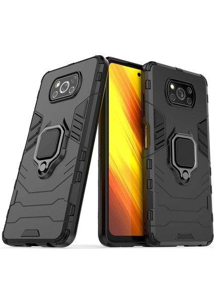 Xiaomi Poco X3 Nfc Batman Serisi Yüzük Standlı Armor Kılıf - Siyah