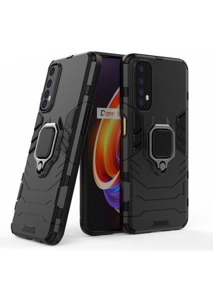 Realme 7 Batman Serisi Yüzük Standlı Armor Kılıf - Siyah