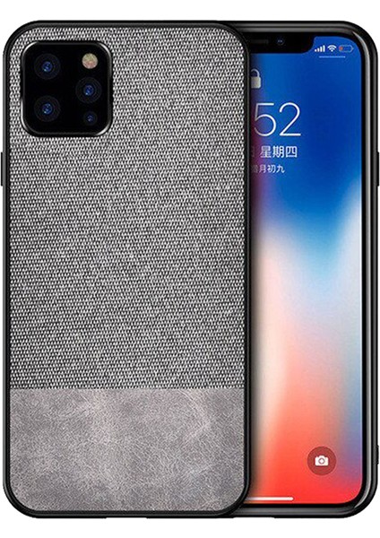 iPhone 12 Pro Max Fabrik Serisi Kumaş ve Deri Desen Kılıf - Gri