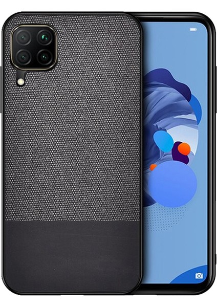 Huawei P40 Lite Fabrik Serisi Kumaş ve Deri Desen Kılıf - Siyah