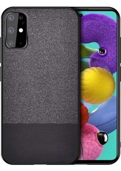 Samsung Galaxy S20FE Fan Edition Fabrik Serisi Kumaş ve Deri Desen Kılıf - Siyah
